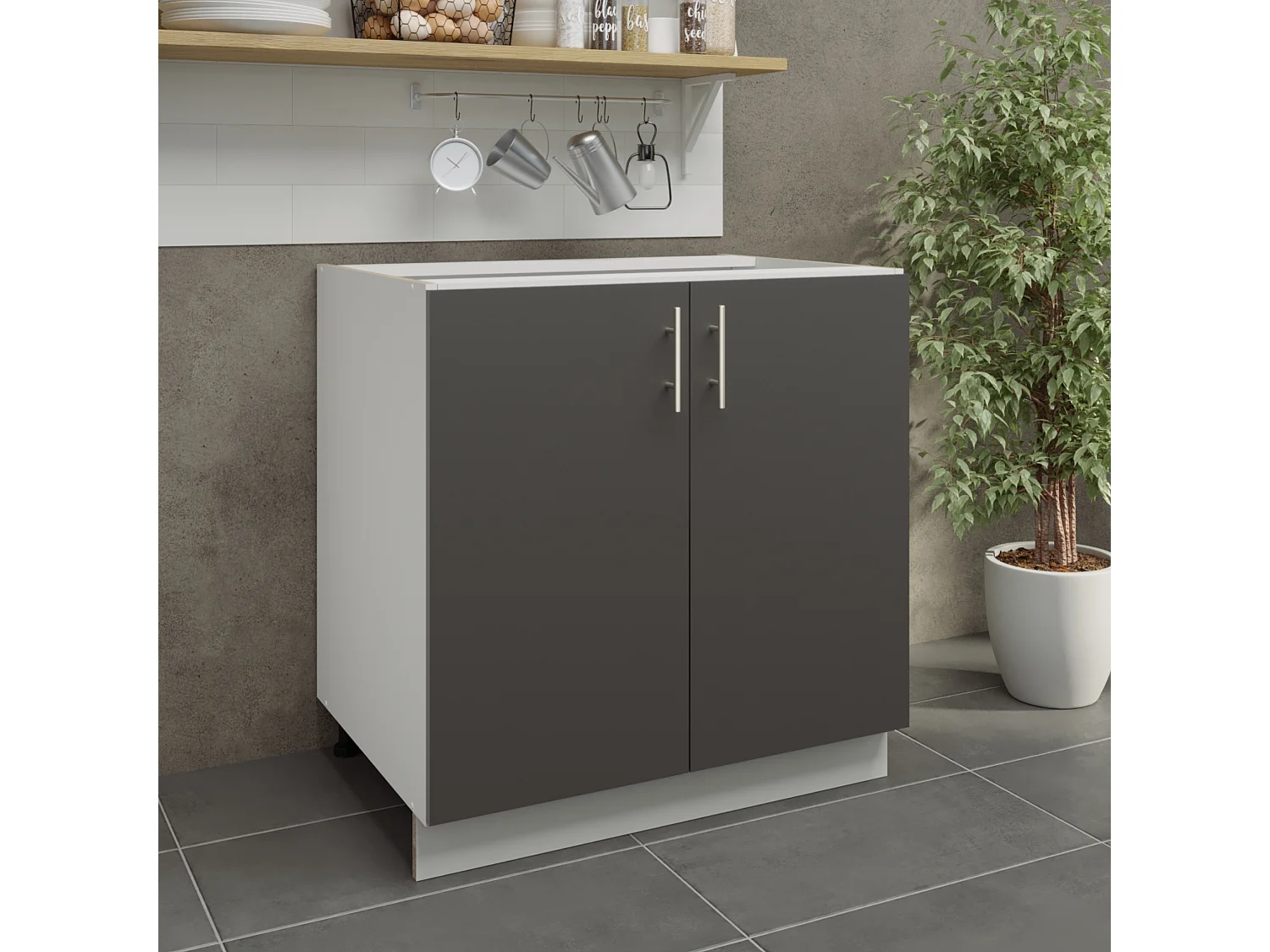 JD Greta Adjustable Legs Kitchen Base Unit 800mm Storage Cabinet With Door Shelf 80cm - Dark Grey Matt