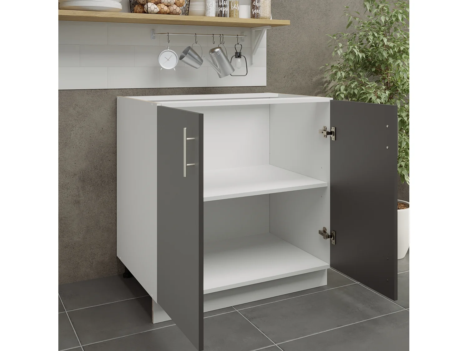 JD Greta Adjustable Legs Kitchen Base Unit 800mm Storage Cabinet With Door Shelf 80cm - Dark Grey Matt