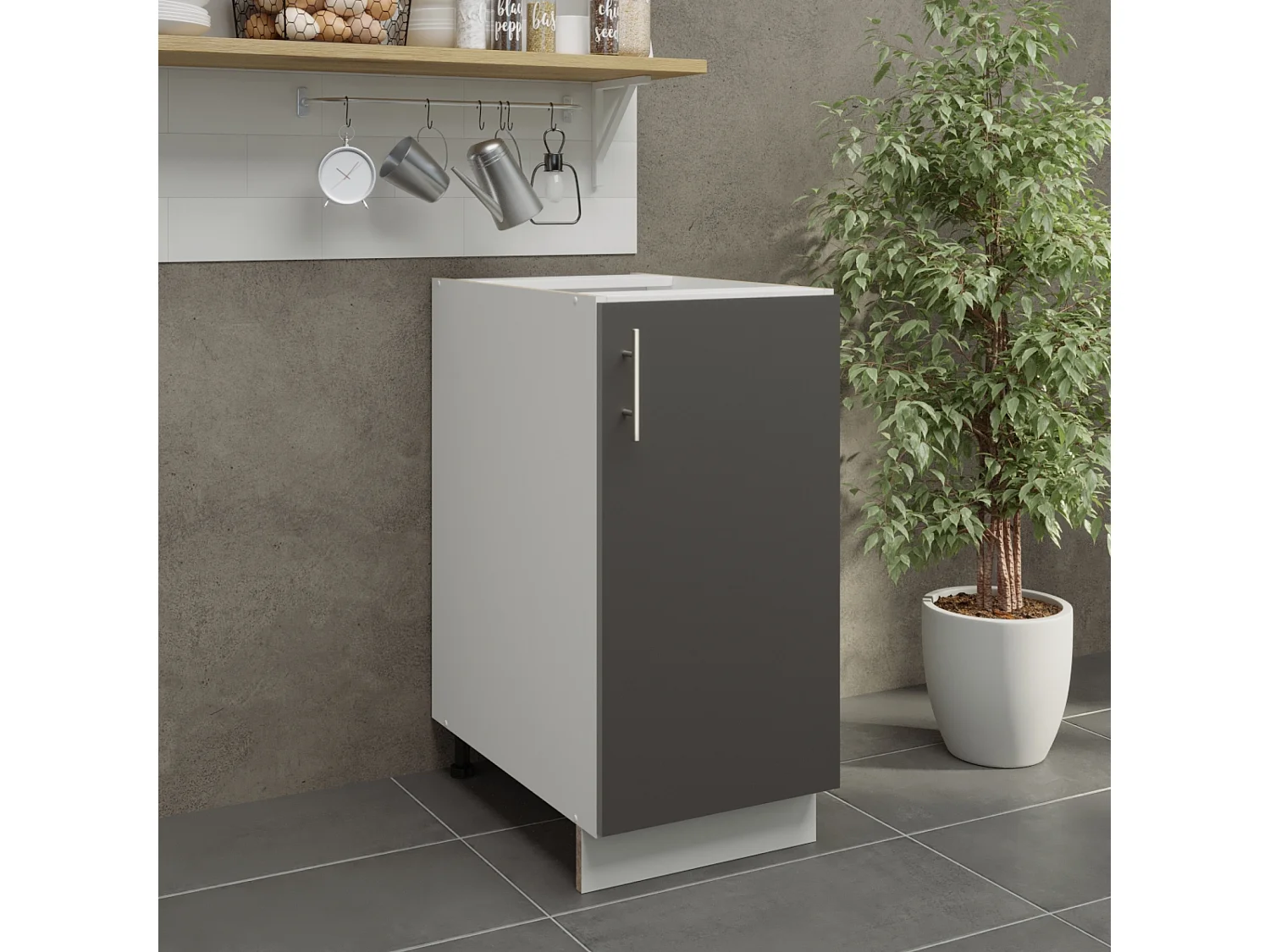 JD Greta Adjustable Legs Kitchen Base Unit 400mm Storage Cabinet With Door Shelf 40cm - Dark Grey Matt