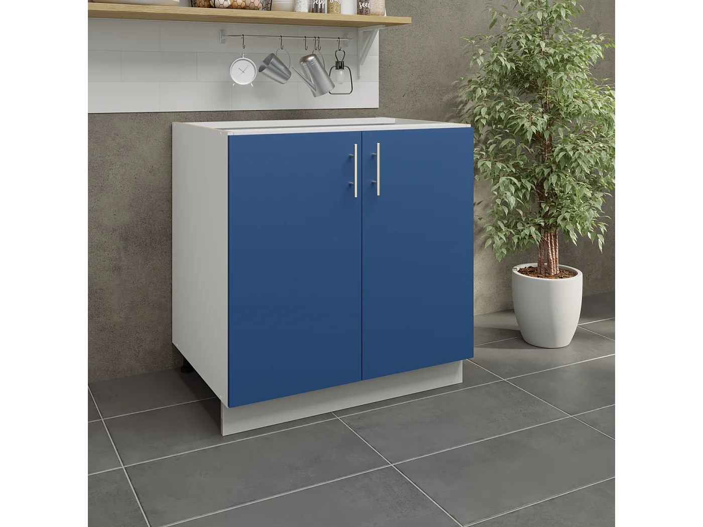 JD Greta Adjustable Legs Kitchen Base Unit 800mm Storage Cabinet With Door Shelf 80cm - Navy Blue Matt