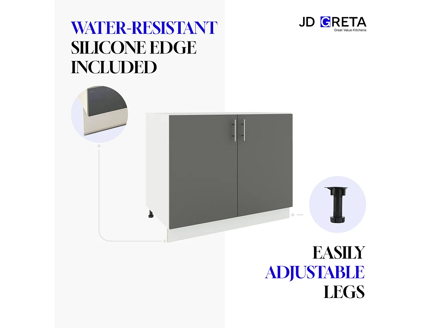 JD Greta Adjustable Legs Kitchen Base Unit 800mm Storage Cabinet With Door Shelf 80cm - Navy Blue Matt