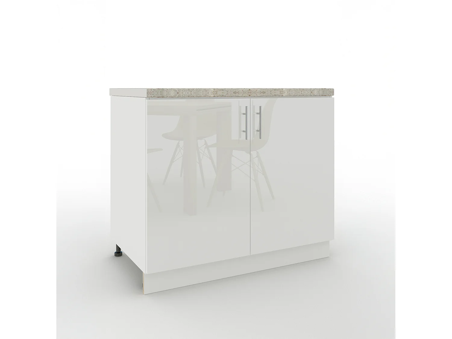 JD Greta Adjustable Legs Kitchen Base Unit 1000mm Storage Cabinet With Door Shelf 100cm - White Gloss With Worktop