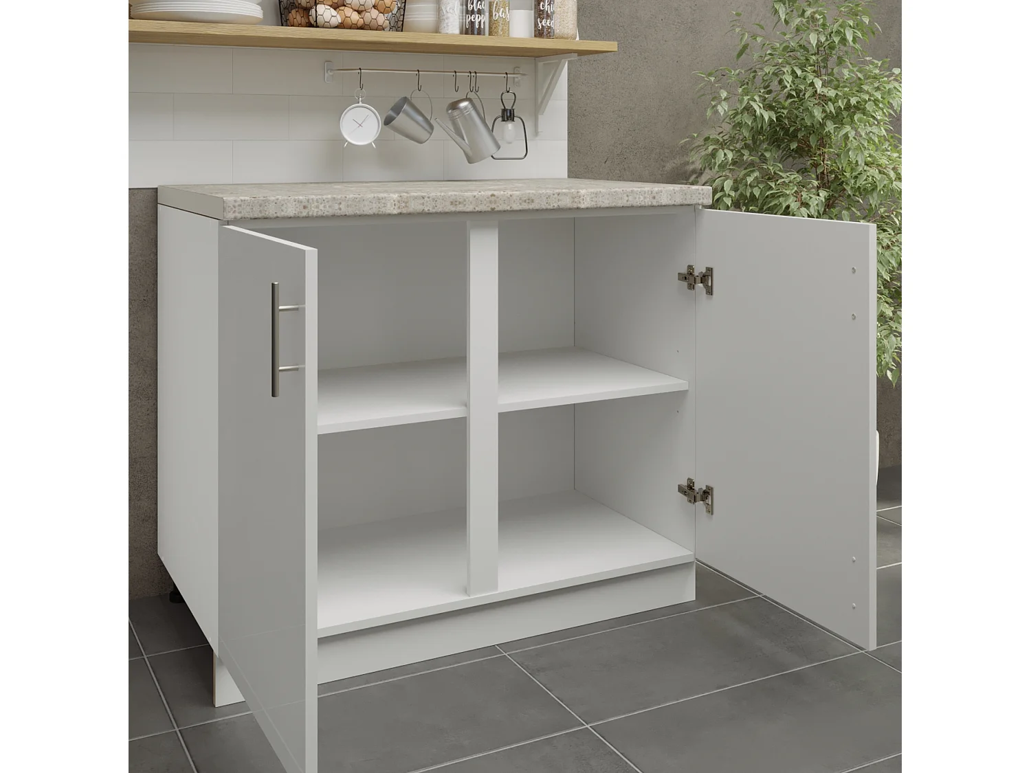 JD Greta Adjustable Legs Kitchen Base Unit 1000mm Storage Cabinet With Door Shelf 100cm - White Gloss With Worktop