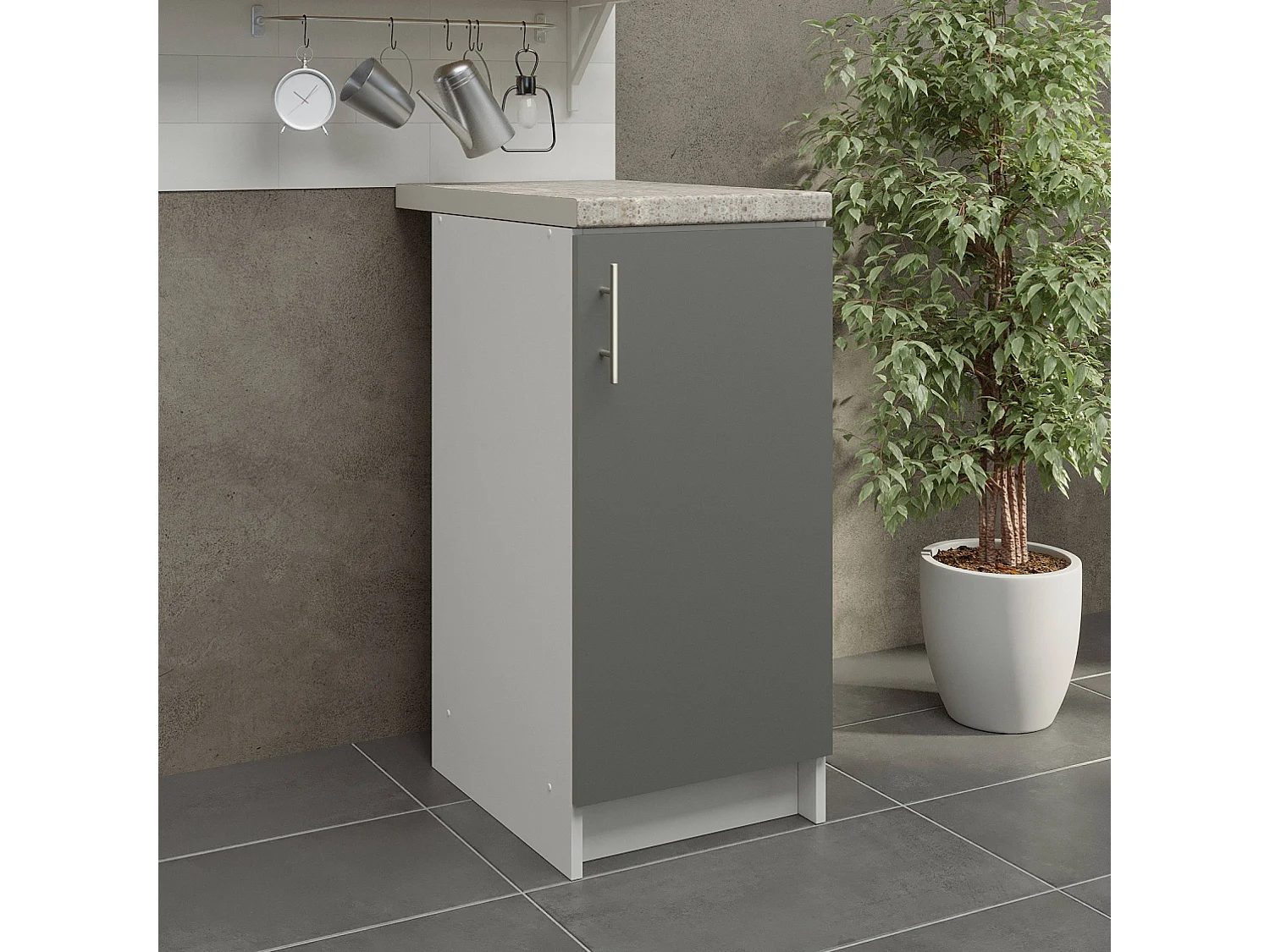 JD Greta Kitchen Base Unit 400mm Storage Cabinet With Door Shelf 40cm Grey Matt with Worktop