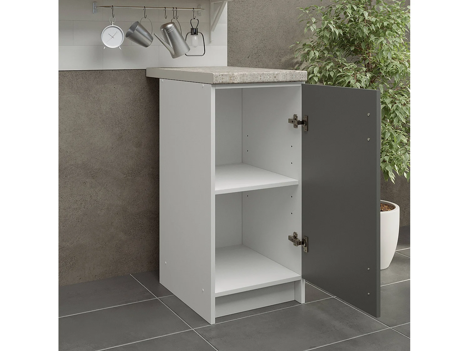 JD Greta Kitchen Base Unit 400mm Storage Cabinet With Door Shelf 40cm Grey Matt with Worktop