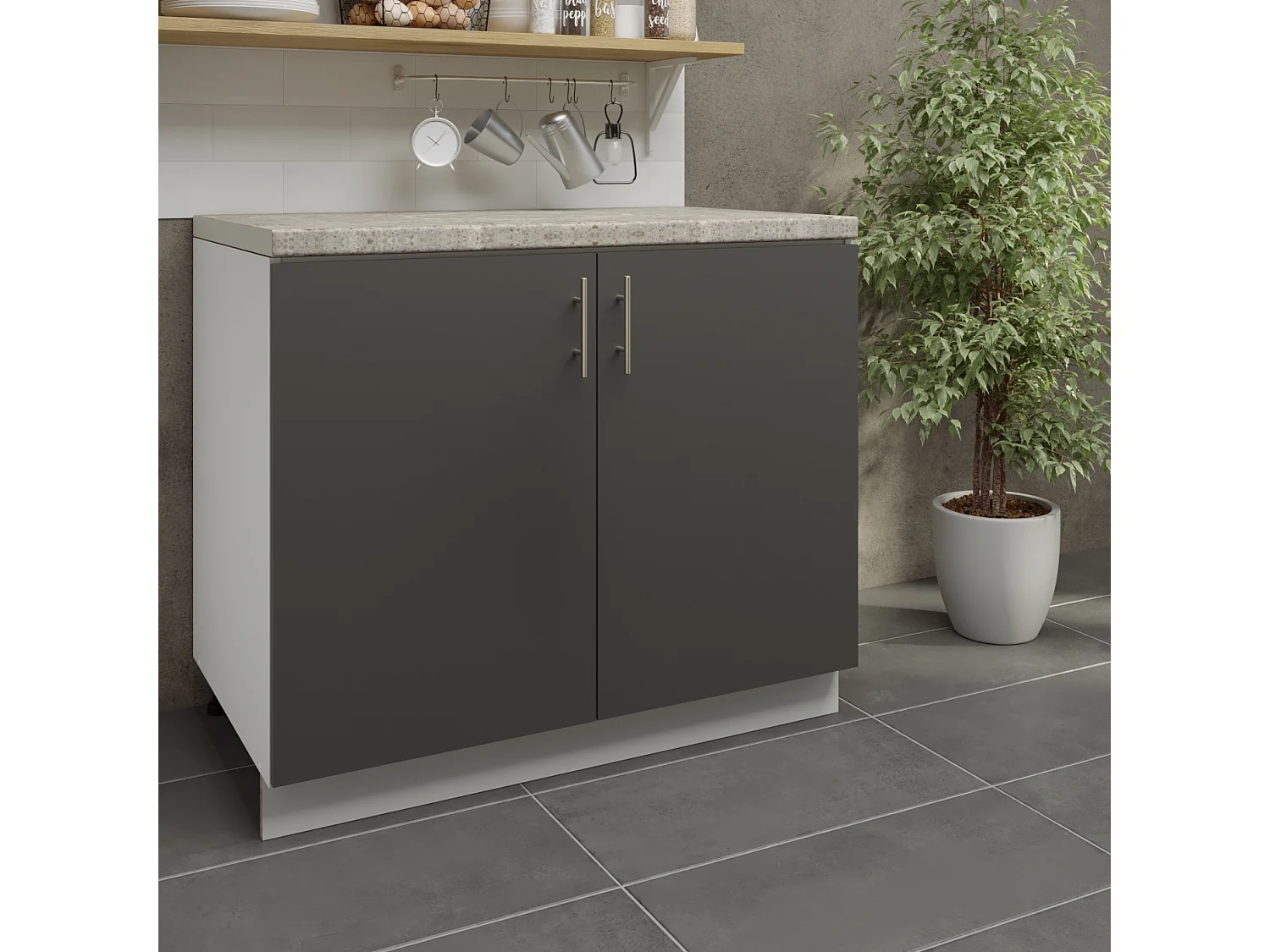 JD Greta Adjustable Legs Kitchen Sink Unit 1000mm Cabinet With Doors - Dark Grey Matt With Worktop