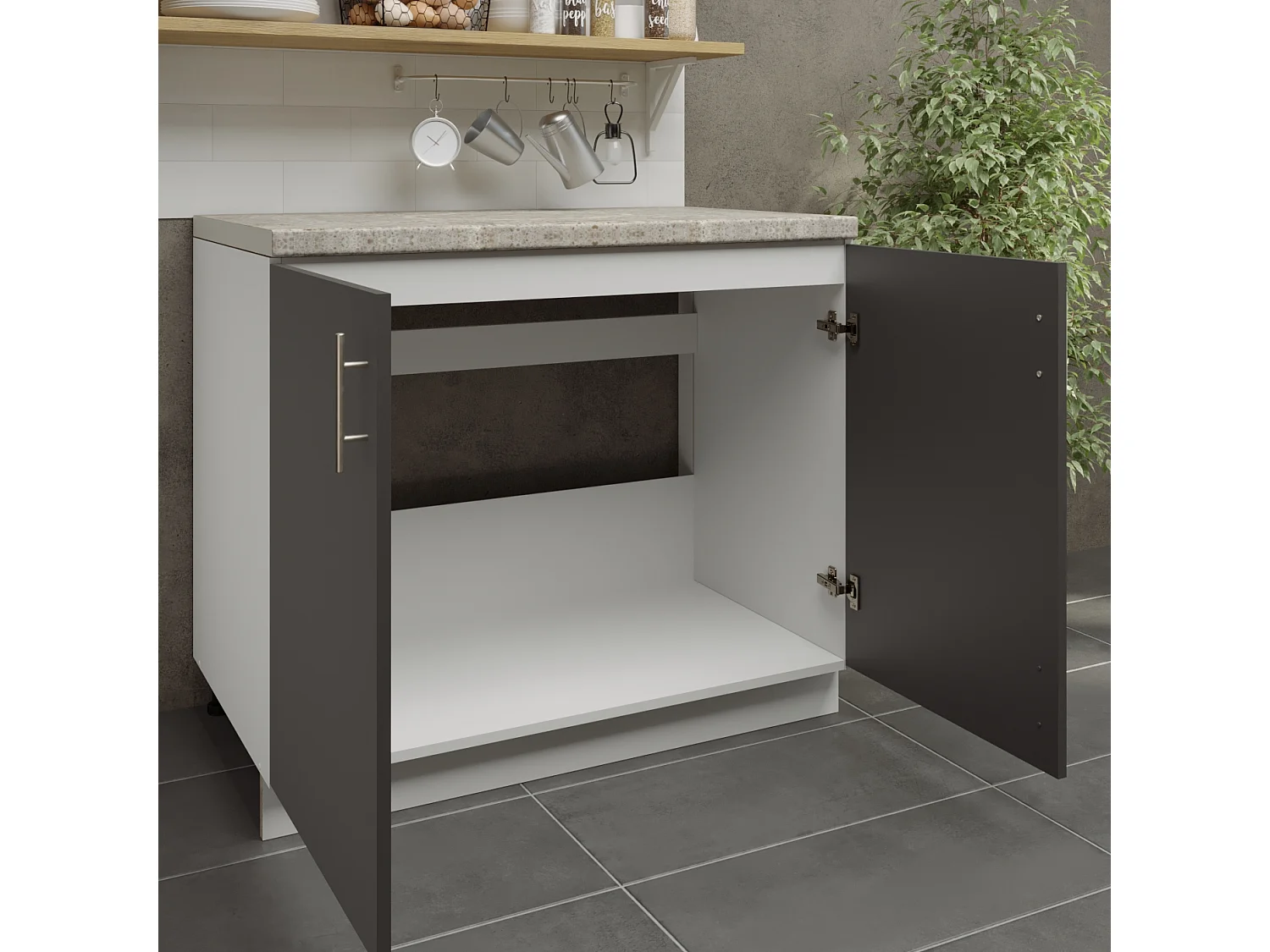 JD Greta Adjustable Legs Kitchen Sink Unit 1000mm Cabinet With Doors - Dark Grey Matt With Worktop
