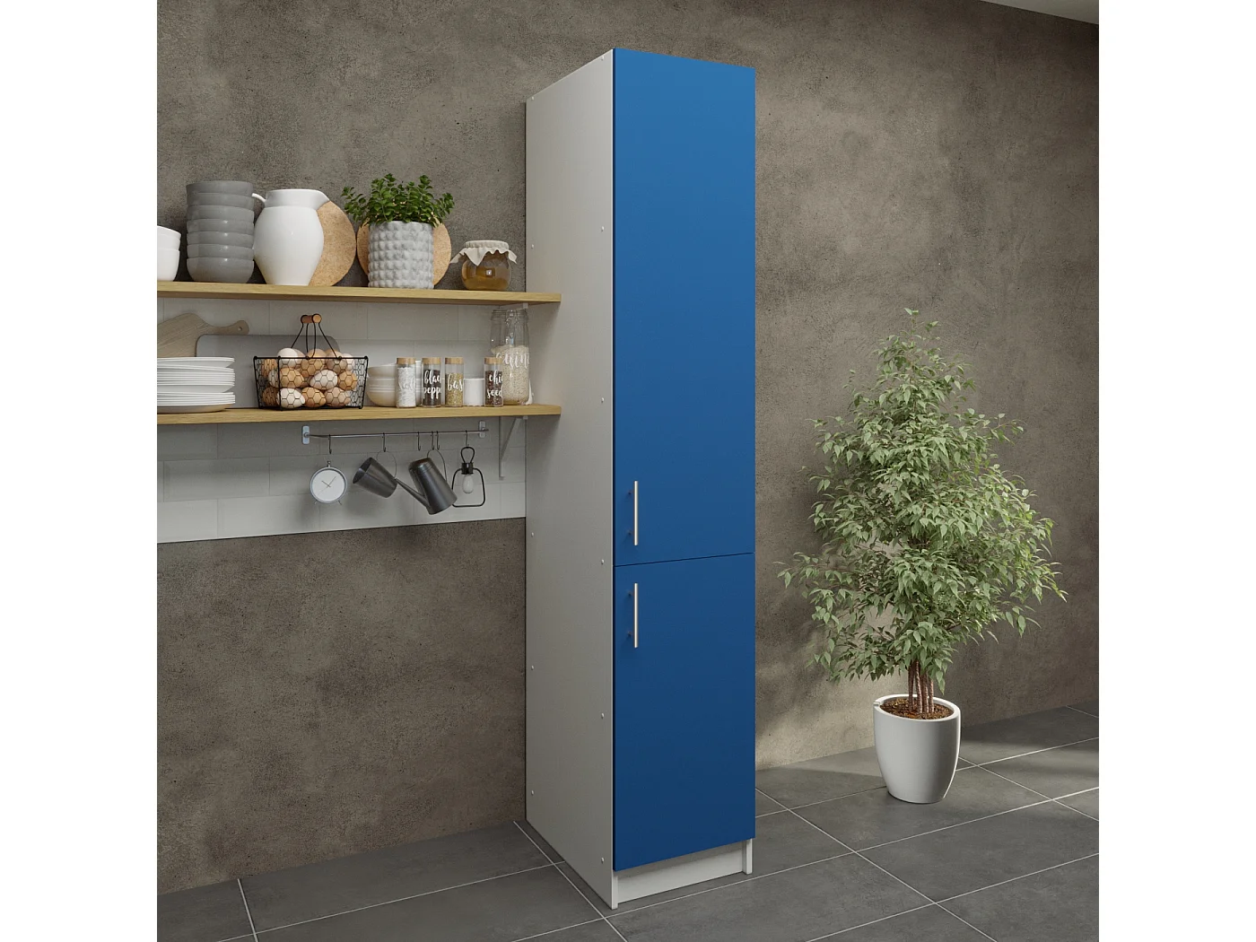 JD Greta Kitchen Base Tall Larder Unit 400mm With Doors 40cm - Navy Blue Matt