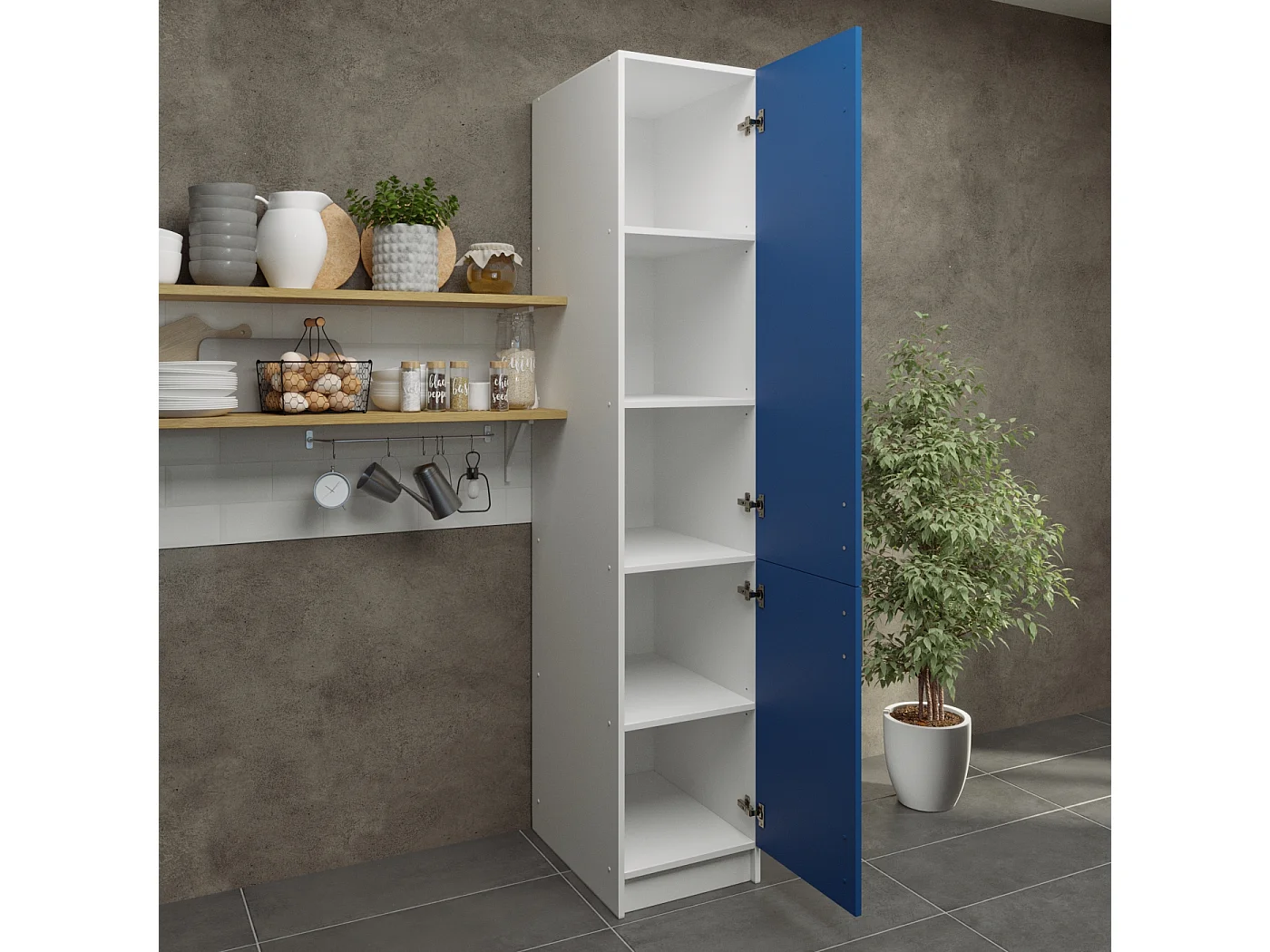 JD Greta Kitchen Base Tall Larder Unit 400mm With Doors 40cm - Navy Blue Matt
