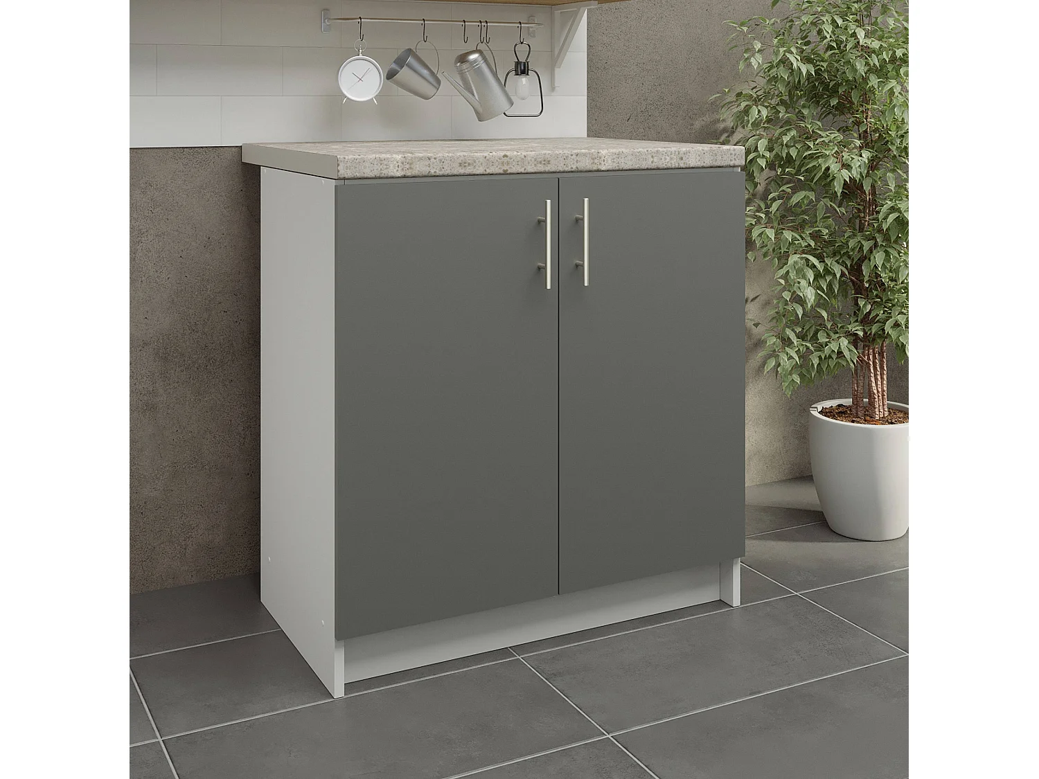 JD Greta Kitchen Base Unit 800mm Storage Cabinet With Doors Shelf 80cm Grey Matt with Worktop