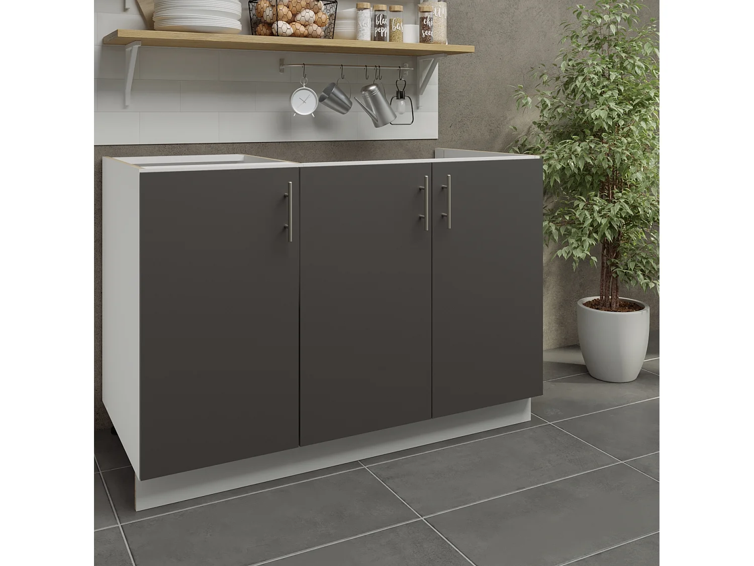 JD Greta Adjustable Legs Kitchen Sink Unit 1200mm Cabinet With Doors - Dark Grey Matt