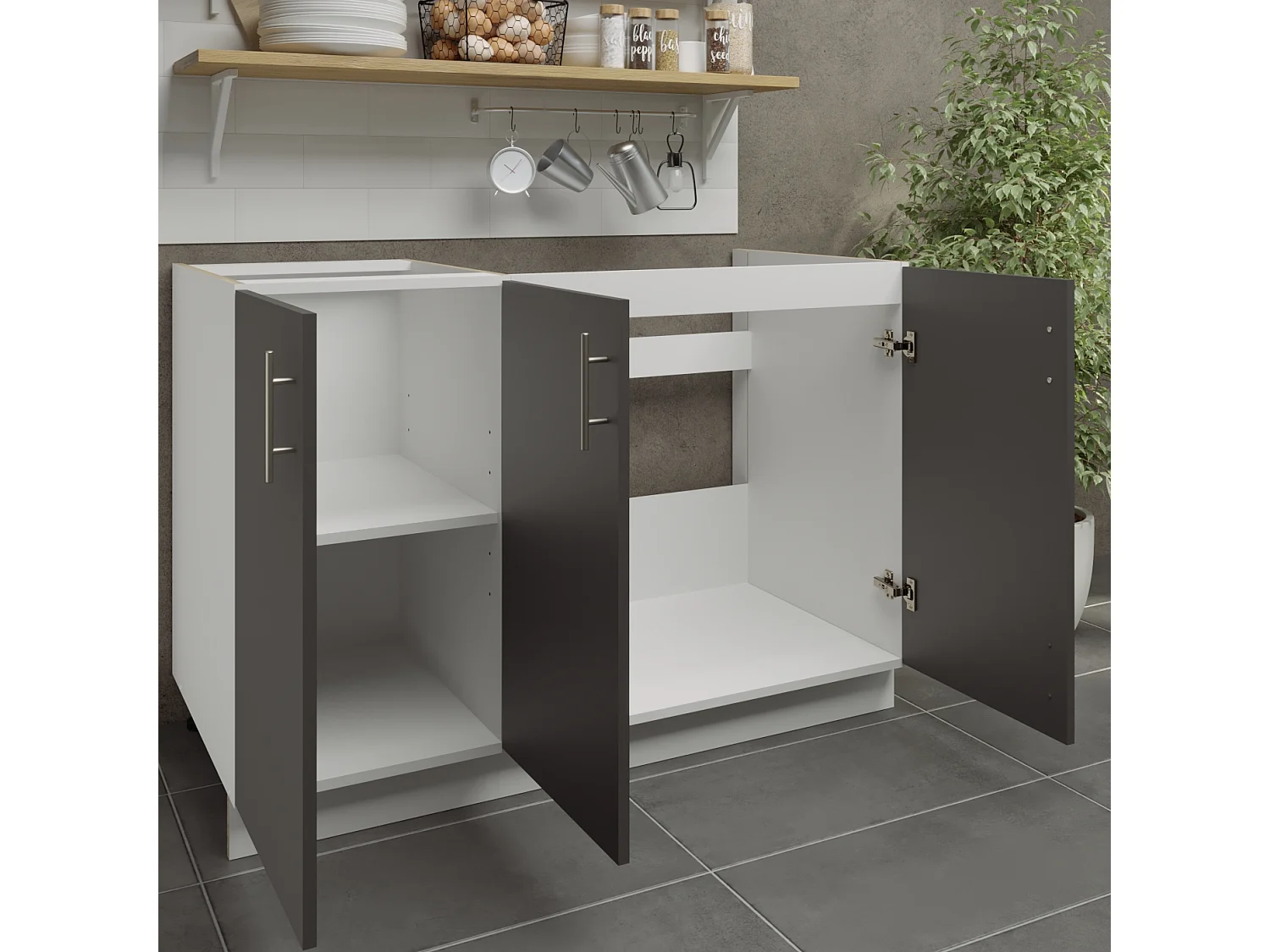 JD Greta Adjustable Legs Kitchen Sink Unit 1200mm Cabinet With Doors - Dark Grey Matt