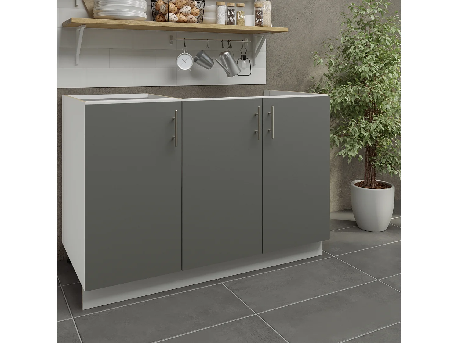 JD Greta Adjustable Legs Kitchen Sink Unit 1200mm Cabinet With Doors - Grey Matt