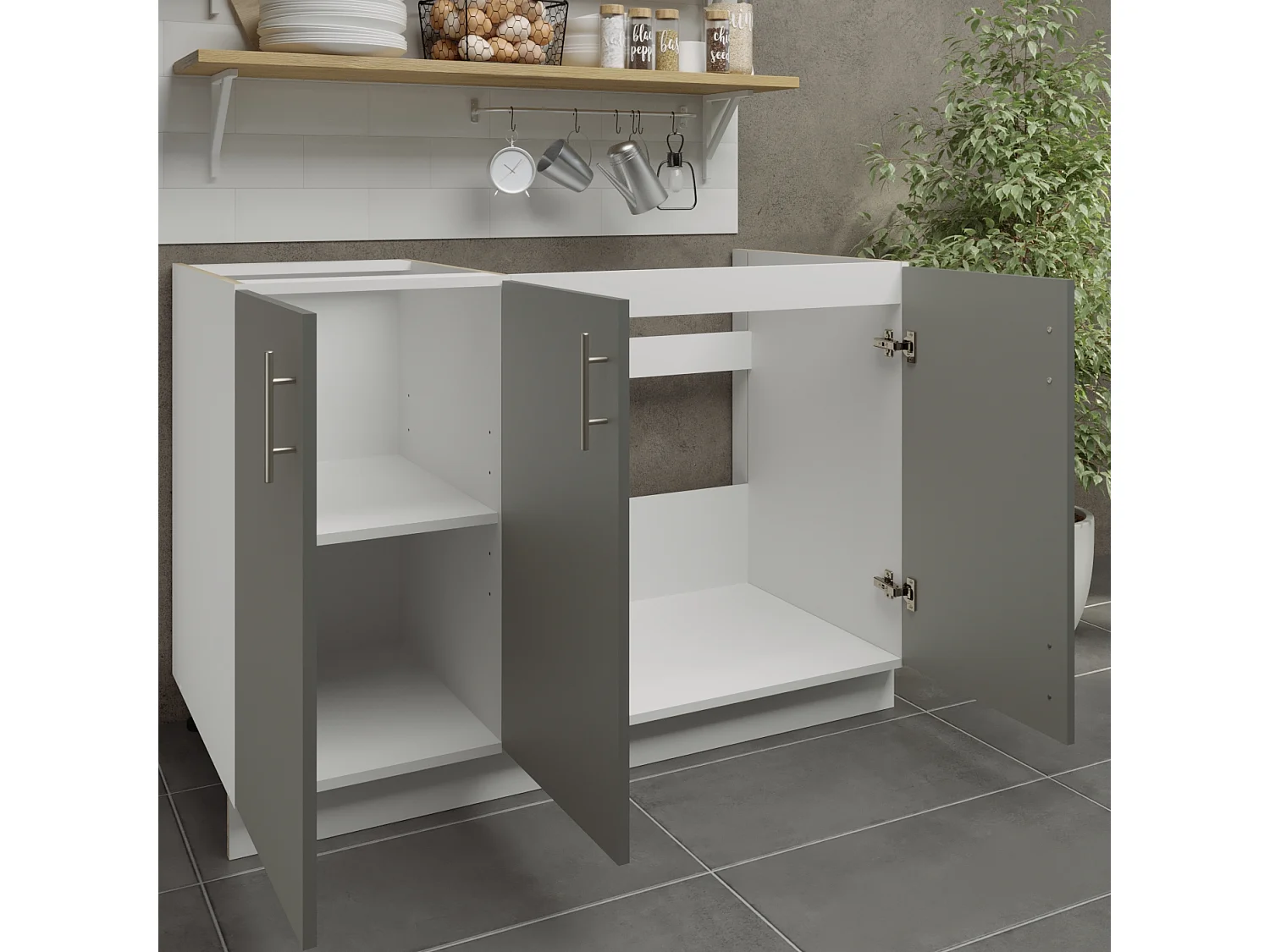 JD Greta Adjustable Legs Kitchen Sink Unit 1200mm Cabinet With Doors - Grey Matt