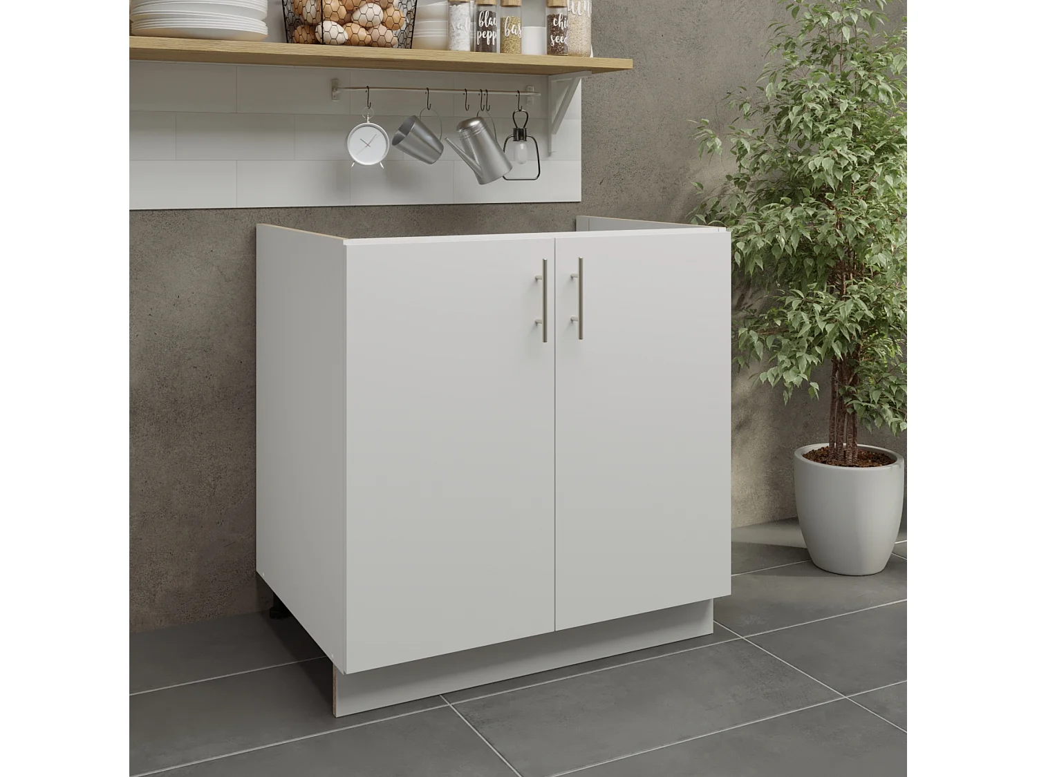 JD Greta Adjustable Legs Kitchen Sink Unit 800mm Cabinet With Doors - White Matt