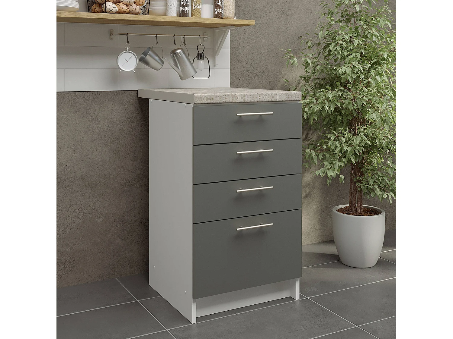 JD Greta Kitchen Base Drawer Unit 500mm Cabinet With Fronts 50cm Grey Matt with Worktop