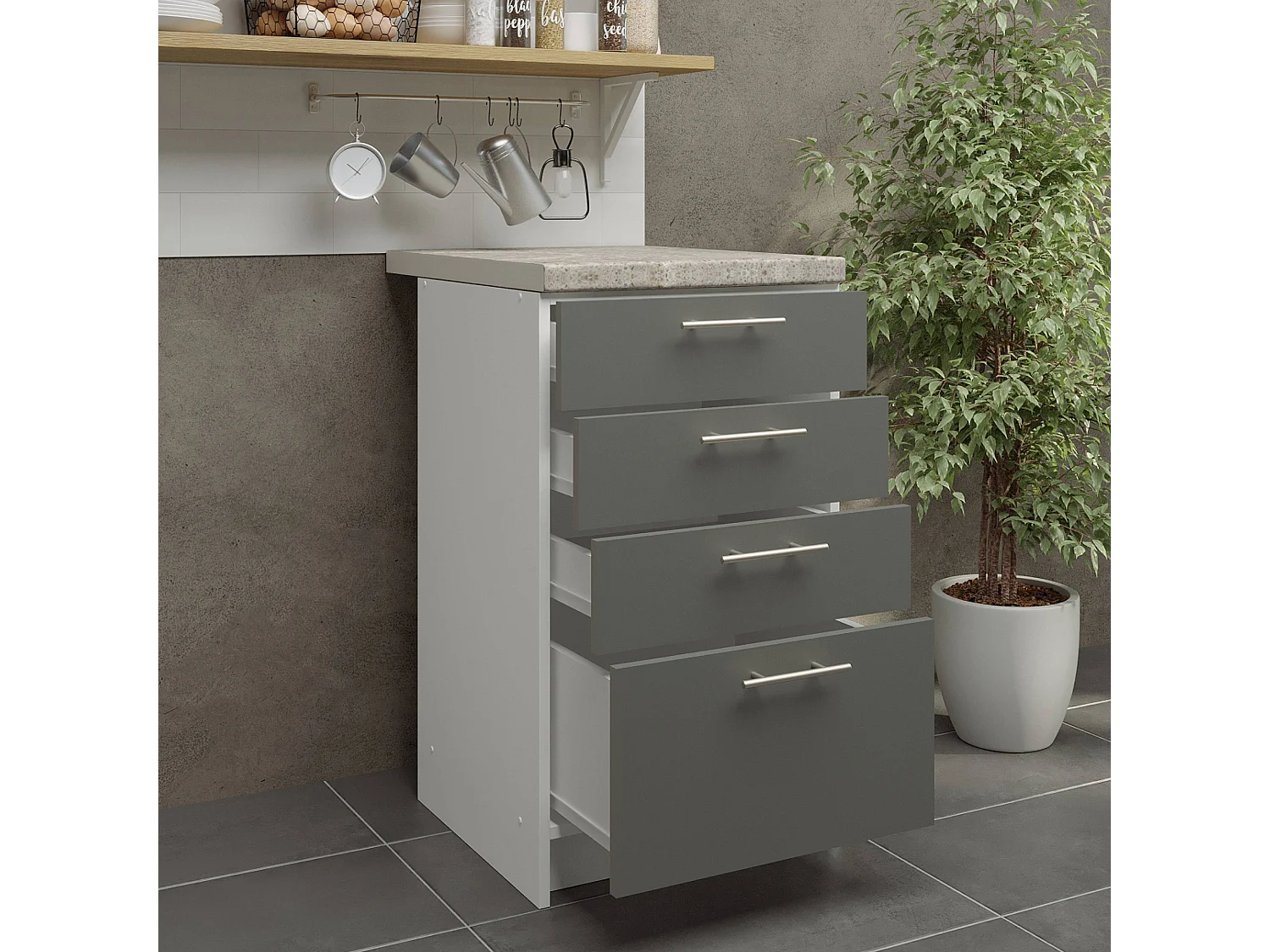 JD Greta Kitchen Base Drawer Unit 500mm Cabinet With Fronts 50cm Grey Matt with Worktop