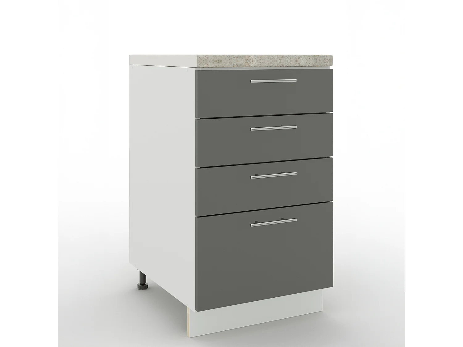 JD Greta Adjustable Legs Kitchen Drawer Unit 500mm Storage Cabinet With Door Shelf 50cm - Grey Matt With Worktop