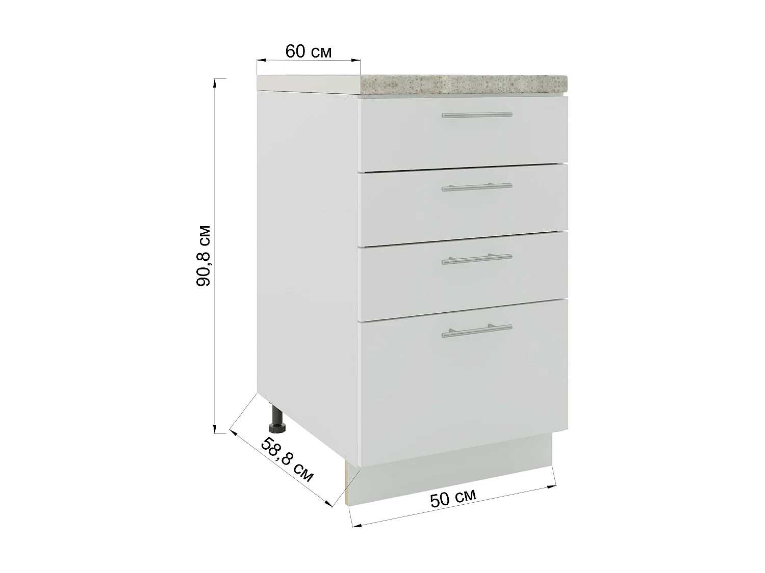 JD Greta Adjustable Legs Kitchen Drawer Unit 500mm Storage Cabinet With Door Shelf 50cm - Grey Matt With Worktop