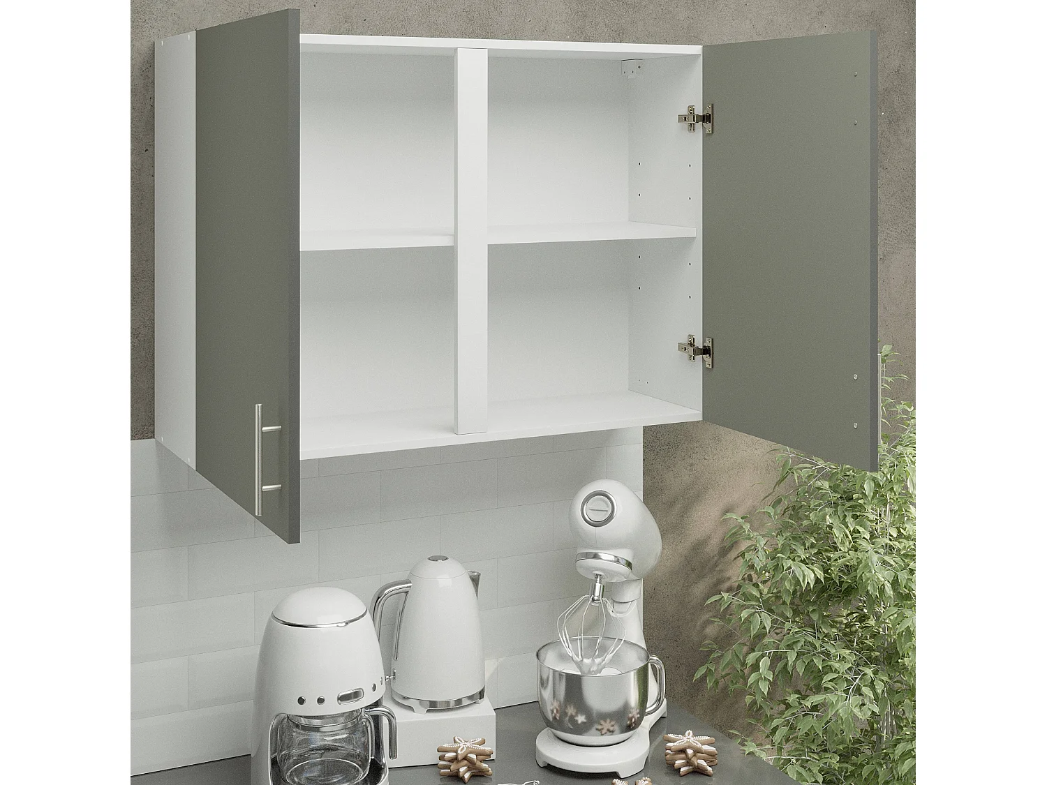 JD Greta Kitchen Wall Unit 1000mm Storage Cabinet With Doors and Shelf 100cm - Grey Matt