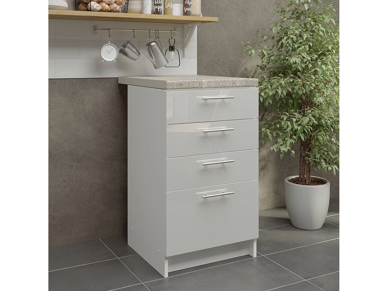 JD Greta Kitchen Base Drawer Unit 500mm Cabinet With Fronts 50cm White Gloss with Worktop