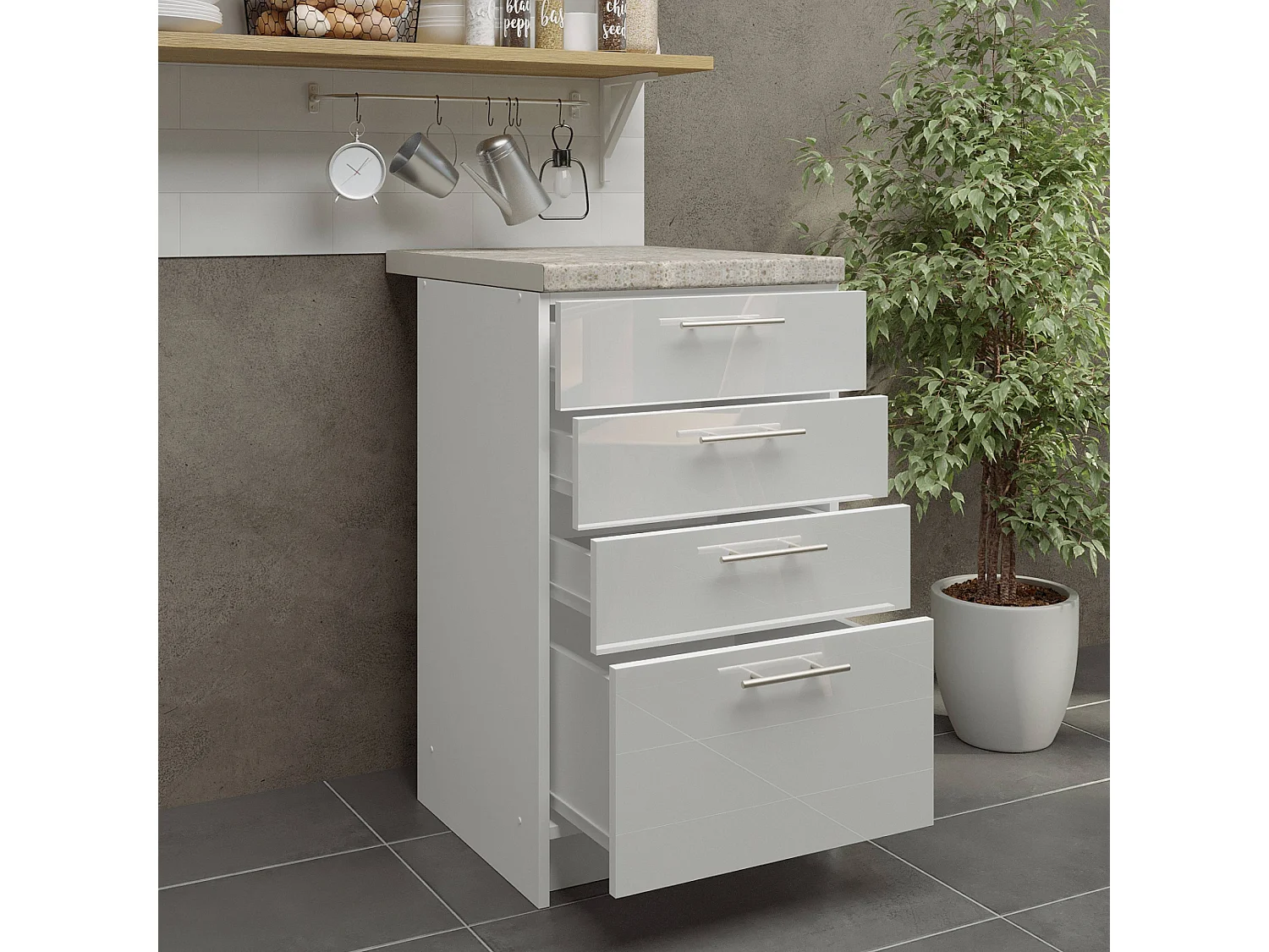 JD Greta Kitchen Base Drawer Unit 500mm Cabinet With Fronts 50cm White Gloss with Worktop