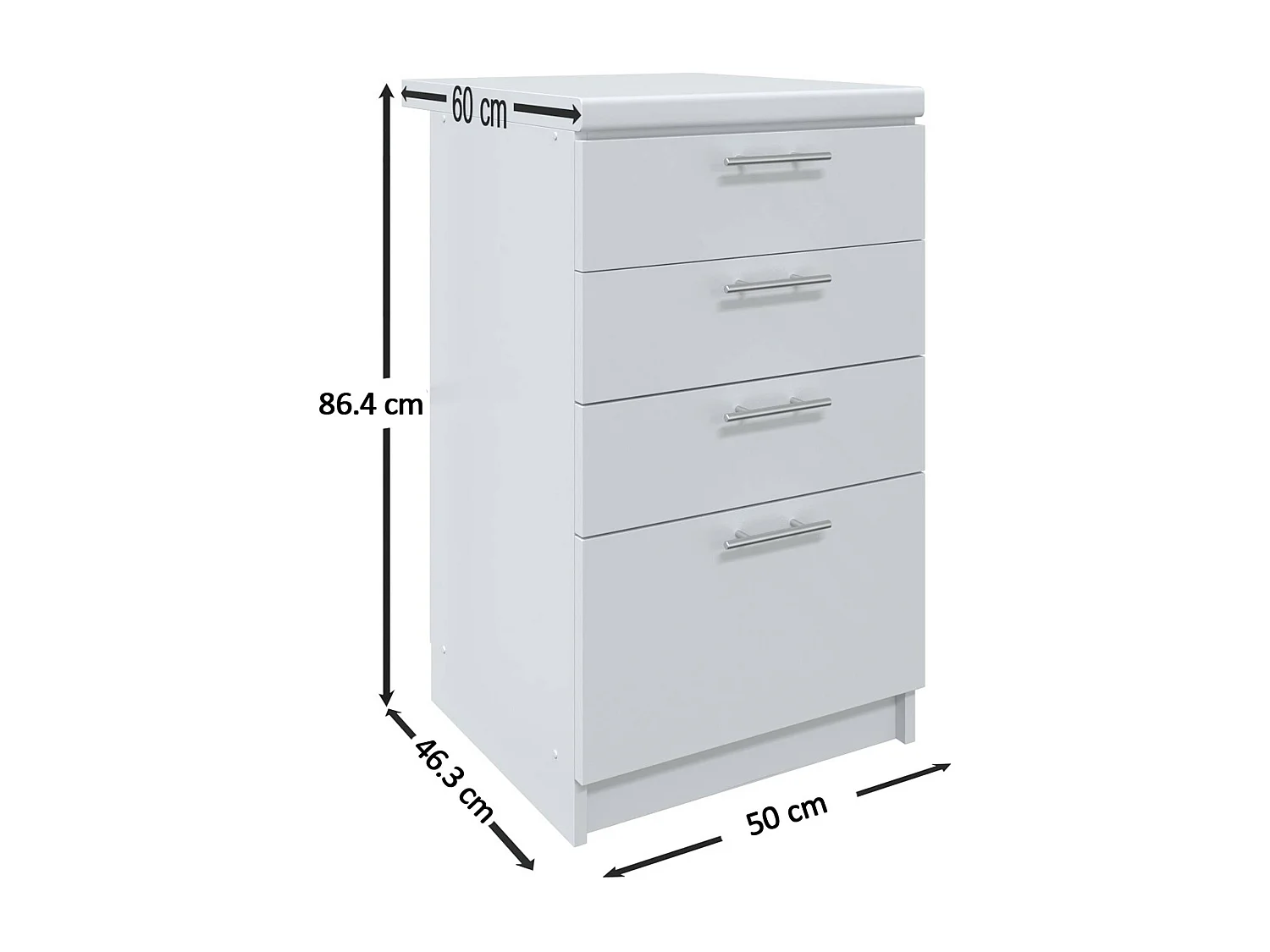 JD Greta Kitchen Base Drawer Unit 500mm Cabinet With Fronts 50cm White Gloss with Worktop