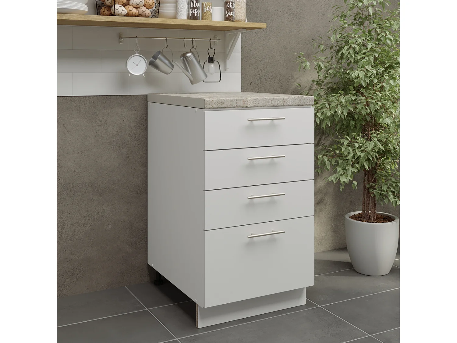 JD Greta Adjustable Legs Kitchen Drawer Unit 500mm Storage Cabinet With Door Shelf 50cm - White Matt With Worktop