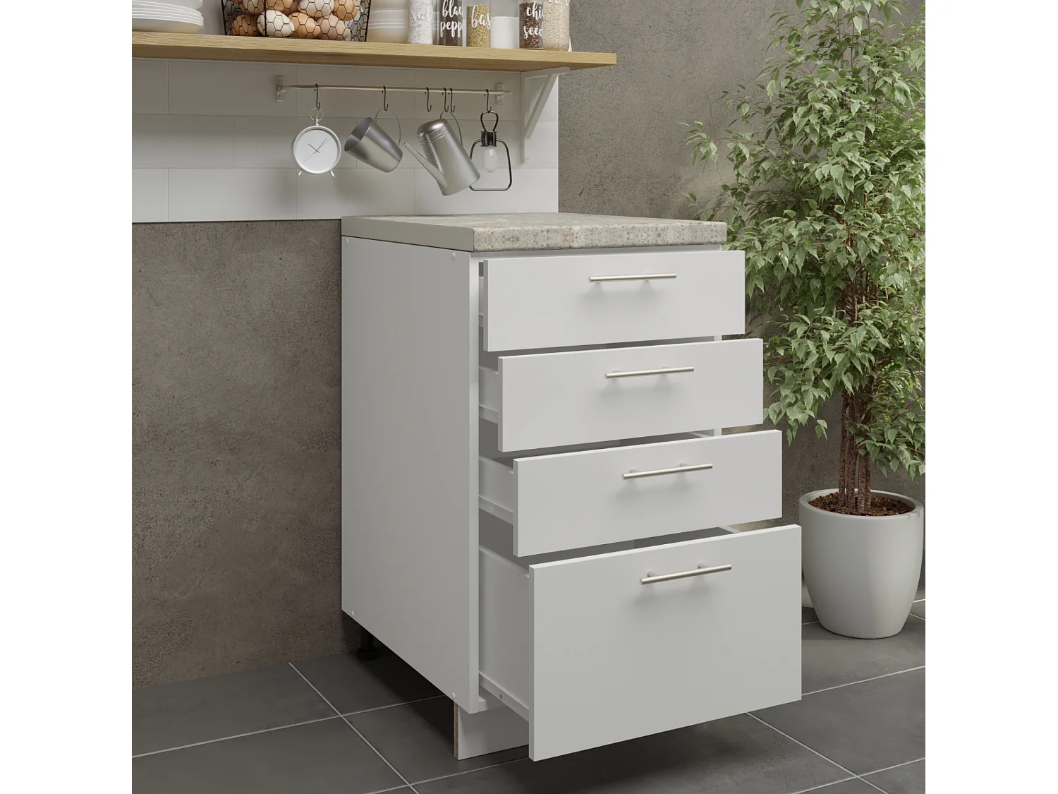 JD Greta Adjustable Legs Kitchen Drawer Unit 500mm Storage Cabinet With Door Shelf 50cm - White Matt With Worktop