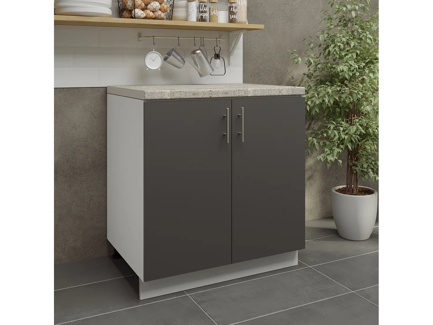 JD Greta Adjustable Legs Kitchen Sink Unit 800mm Cabinet With Doors - Dark Grey Matt With Worktop