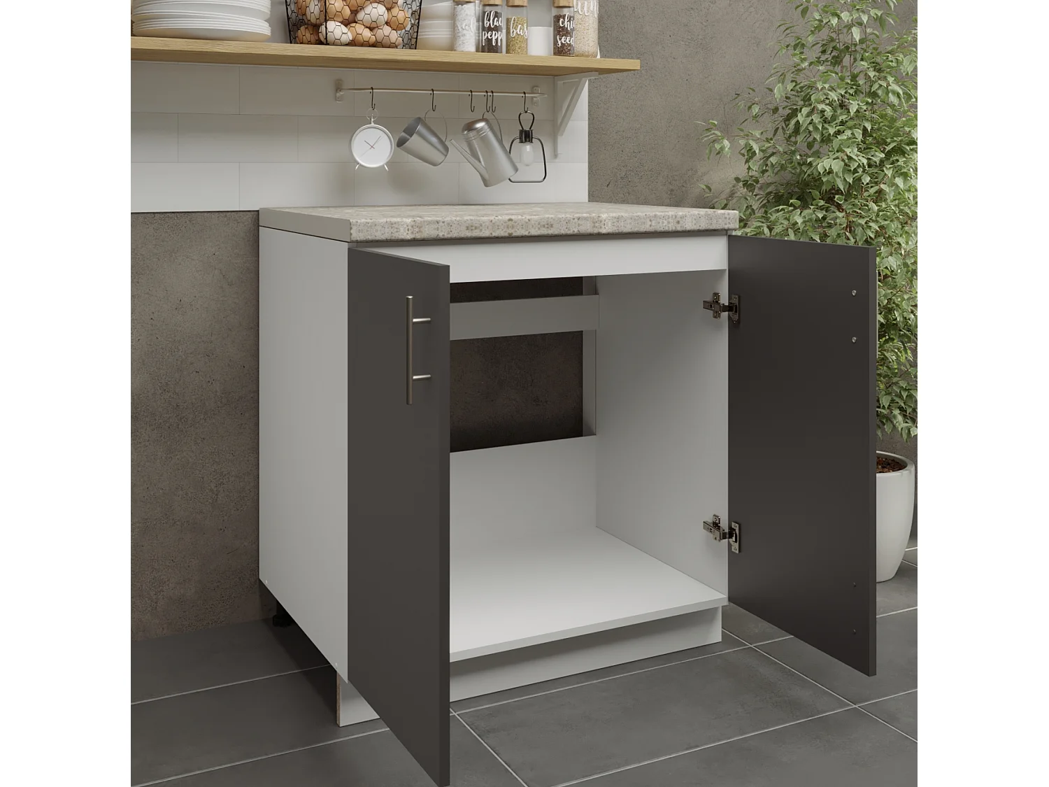 JD Greta Adjustable Legs Kitchen Sink Unit 800mm Cabinet With Doors - Dark Grey Matt With Worktop