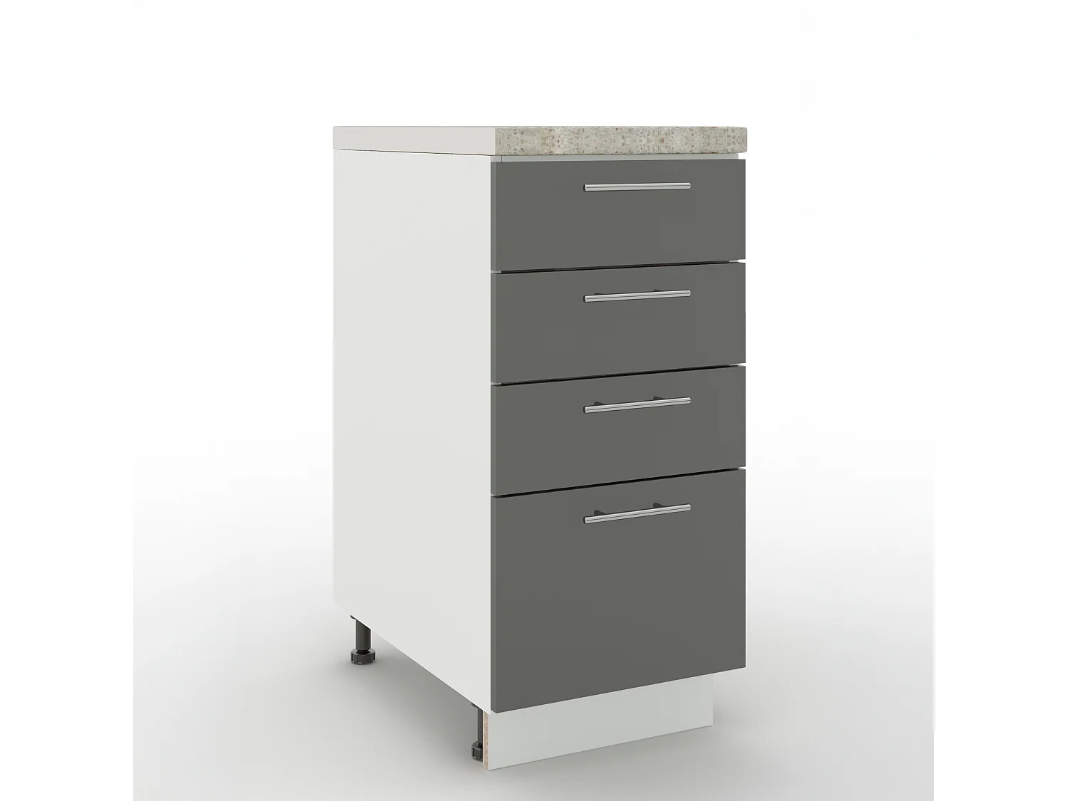 JD Greta Adjustable Legs Kitchen Drawer Unit 400mm Storage Cabinet With Door Shelf 40cm - Grey Matt With Worktop