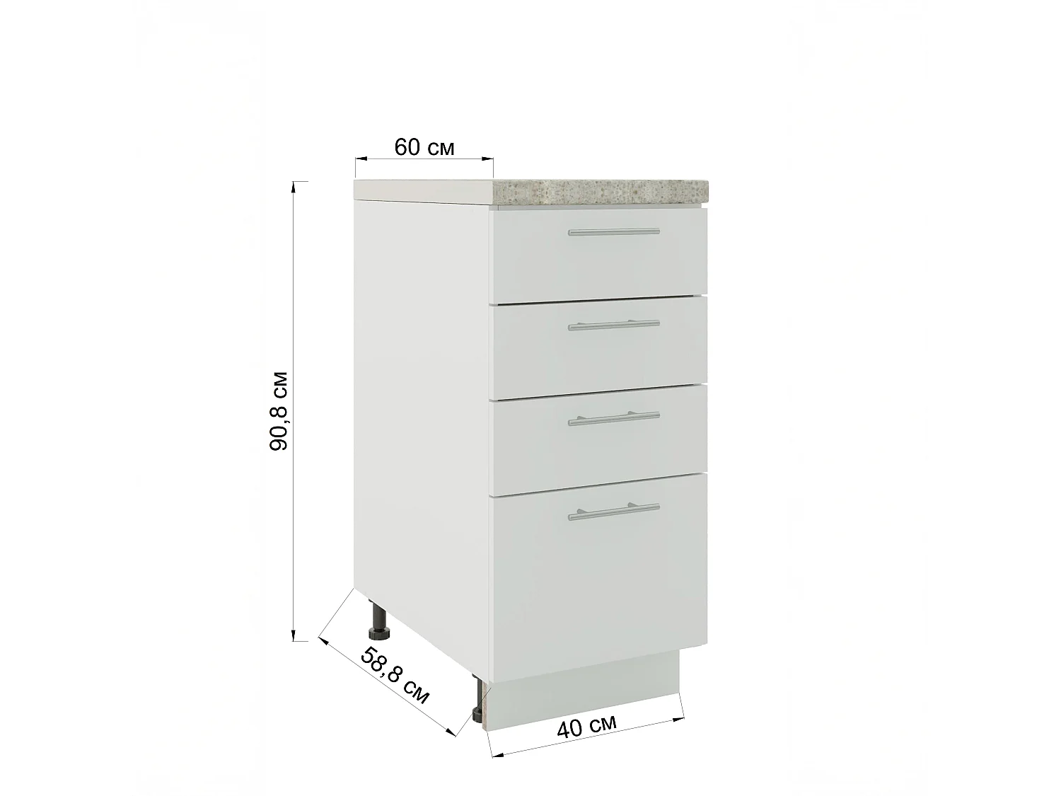 JD Greta Adjustable Legs Kitchen Drawer Unit 400mm Storage Cabinet With Door Shelf 40cm - Grey Matt With Worktop