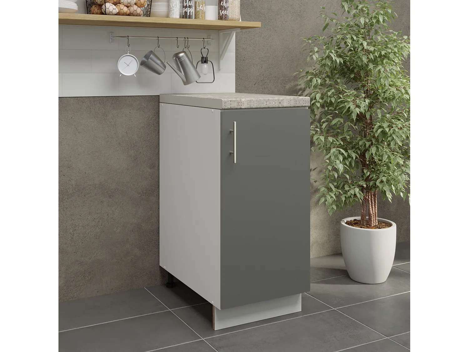 JD Greta Adjustable Legs Kitchen Base Unit 400mm Storage Cabinet With Door Shelf 40cm - Grey Matt With Worktop