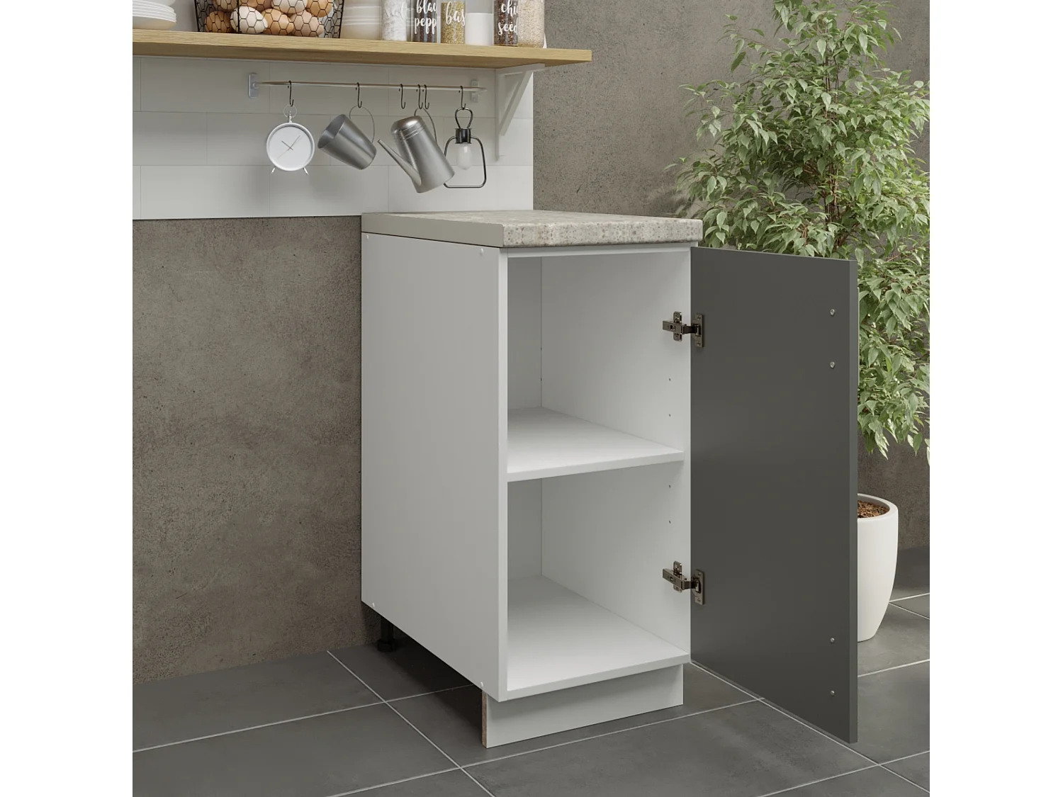 JD Greta Adjustable Legs Kitchen Base Unit 400mm Storage Cabinet With Door Shelf 40cm - Grey Matt With Worktop