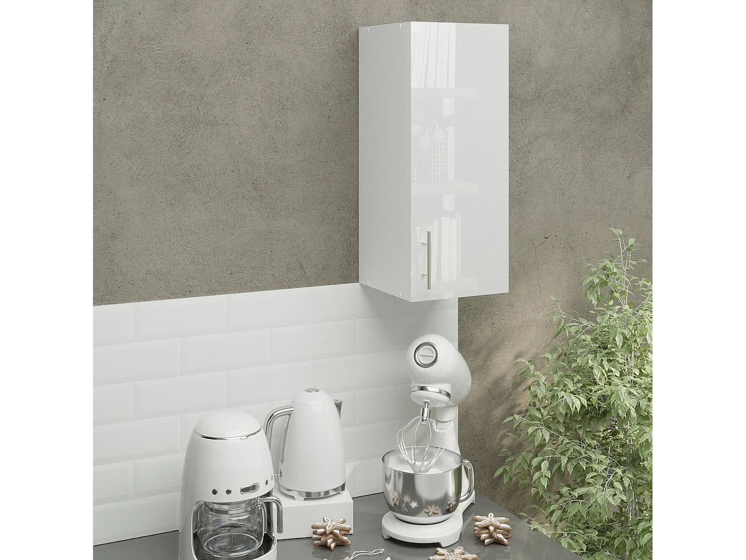 JD Greta Kitchen Wall Unit 300mm Storage Cabinet With Doors and Shelf 30cm - White Gloss