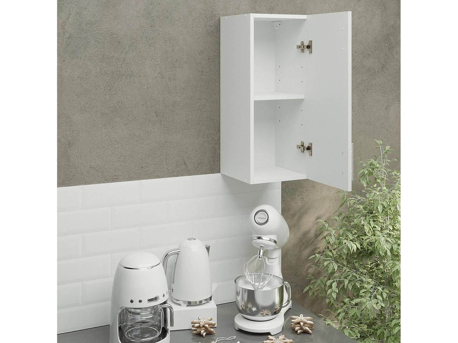 JD Greta Kitchen Wall Unit 300mm Storage Cabinet With Doors and Shelf 30cm - White Gloss