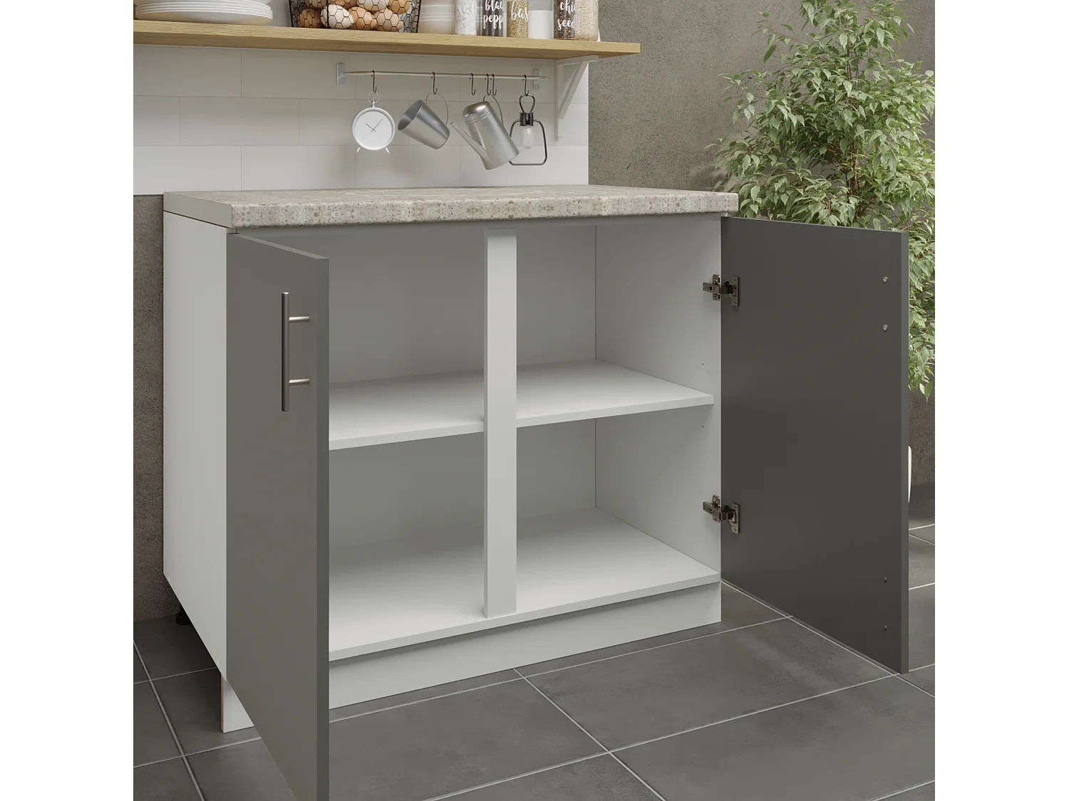 JD Greta Adjustable Legs Kitchen Base Unit 1000mm Storage Cabinet With Door Shelf 100cm - Grey Matt With Worktop