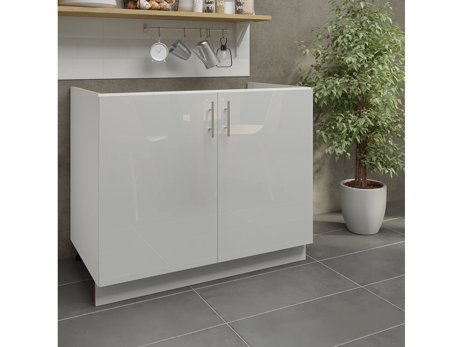 JD Greta Adjustable Legs Kitchen Sink Unit 1000mm Cabinet With Doors - White Gloss