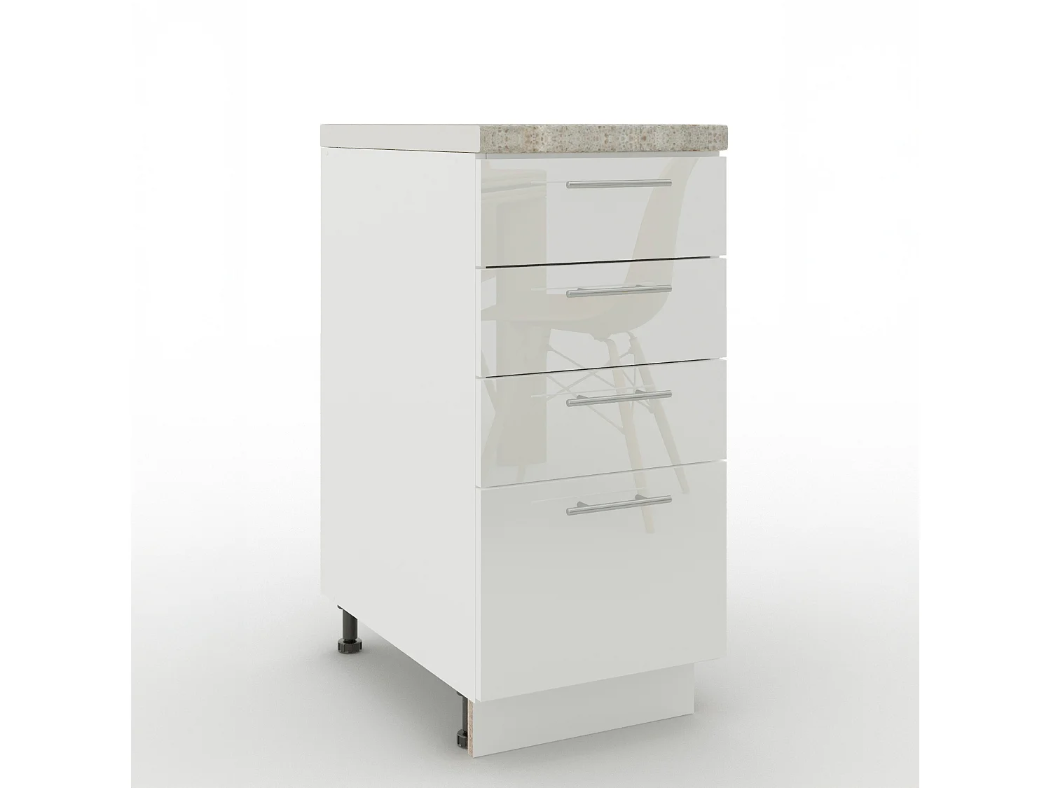 JD Greta Adjustable Legs Kitchen Drawer Unit 400mm Storage Cabinet With Door Shelf 40cm - White Gloss With Worktop