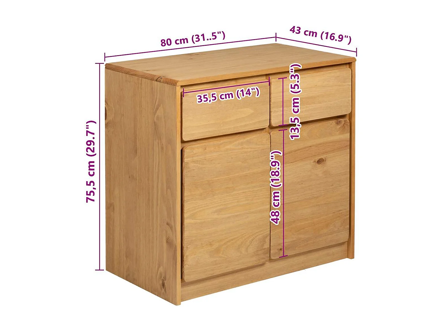 Berkfield Sideboard SAUDA Oak 80x43x75.5 cm Solid Wood Pine