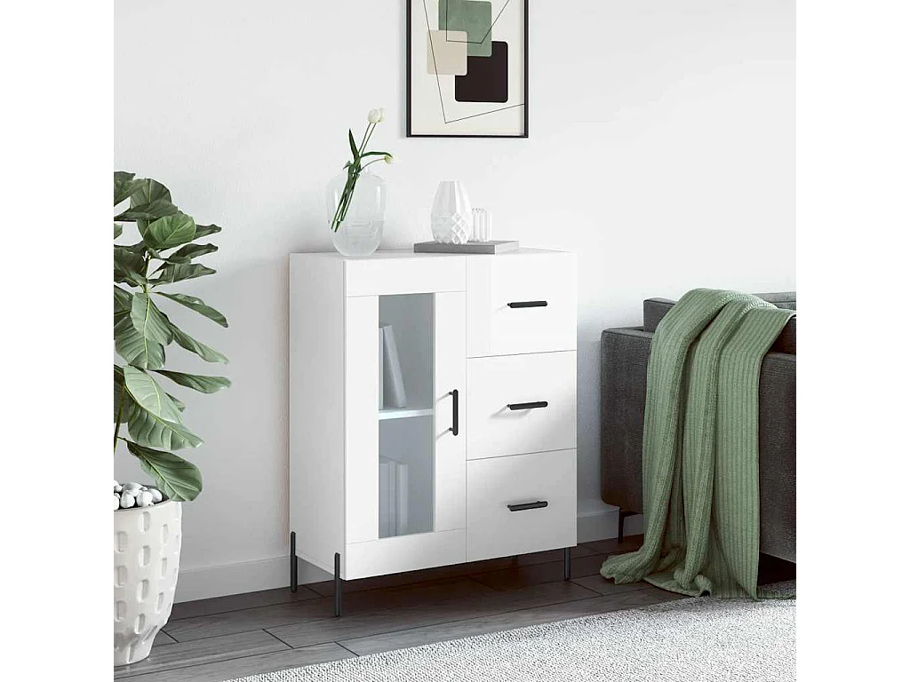Berkfield Sideboard High Gloss White 69.5x34x90 cm Engineered Wood