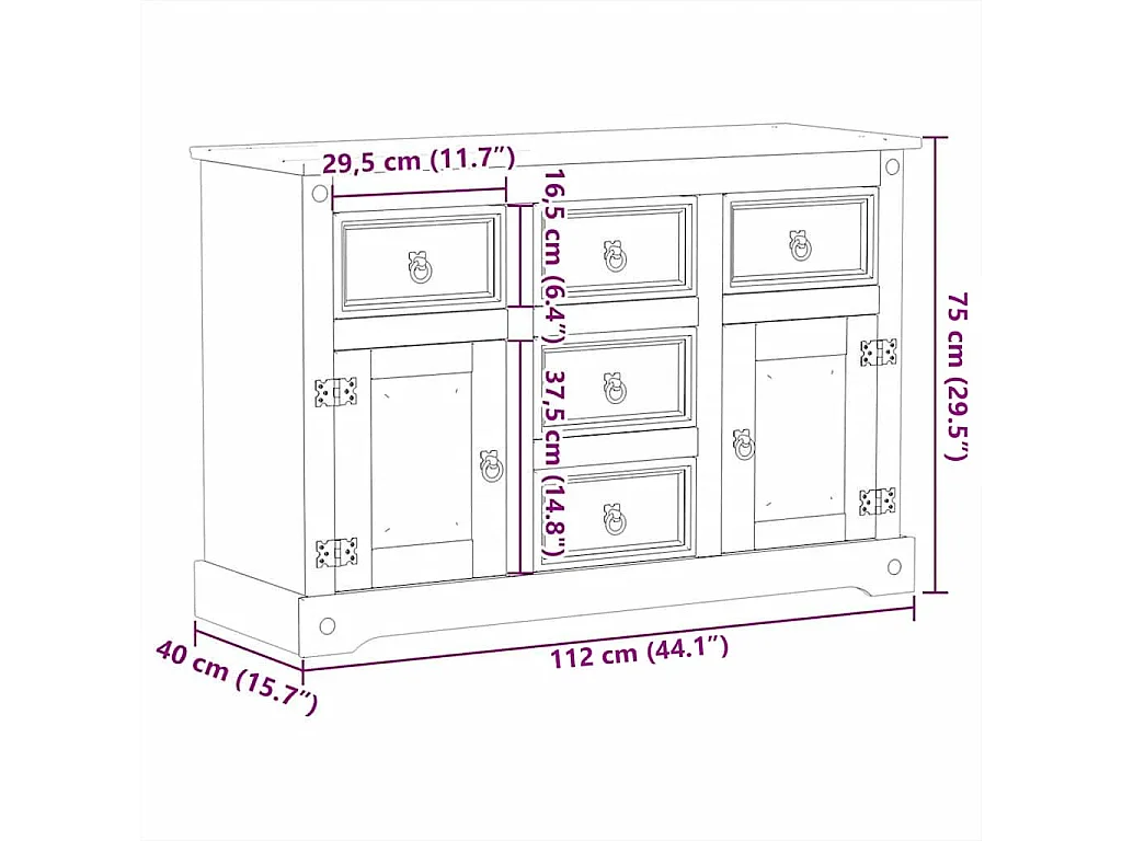 Berkfield Sideboard Corona 112x40x75 cm Solid Wood Pine