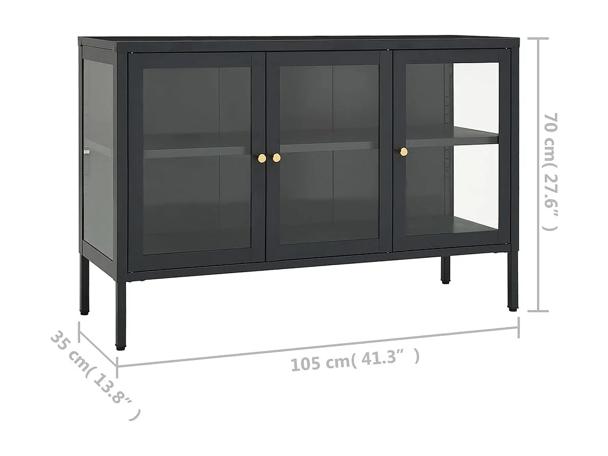 Berkfield Sideboard Anthracite 105x35x70 cm Steel and Glass