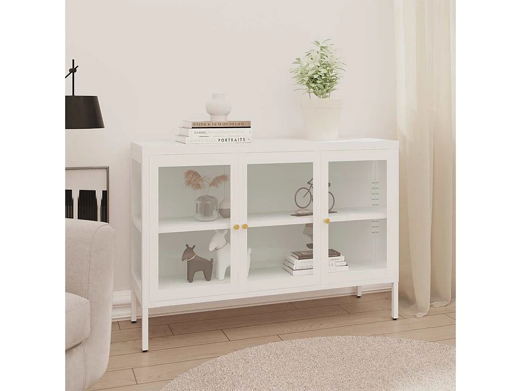 Berkfield Sideboard White 105x35x70 cm Steel and Glass