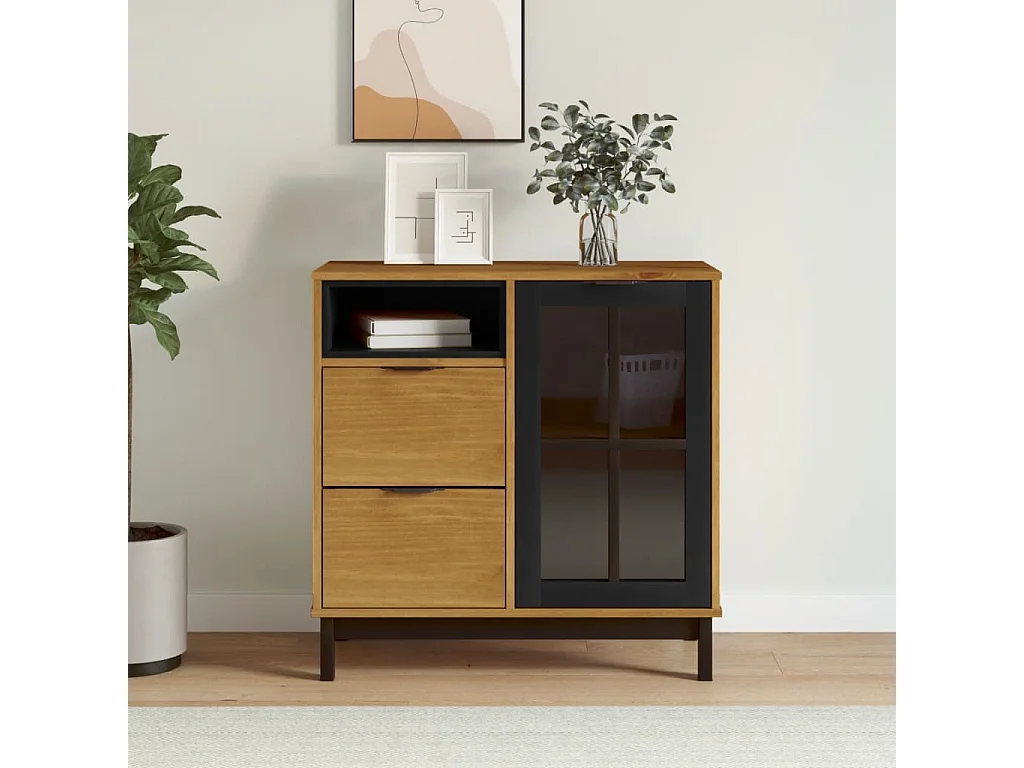Berkfield Sideboard with Glass Door FLAM 80x40x80 cm Solid Wood Pine