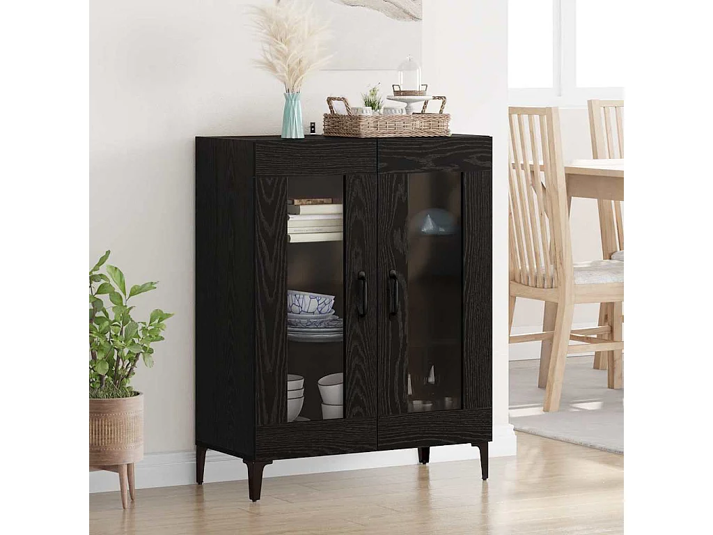 Berkfield Sideboard Black Oak 69.5 x 34 x 90 cm Engineered Wood and Iron
