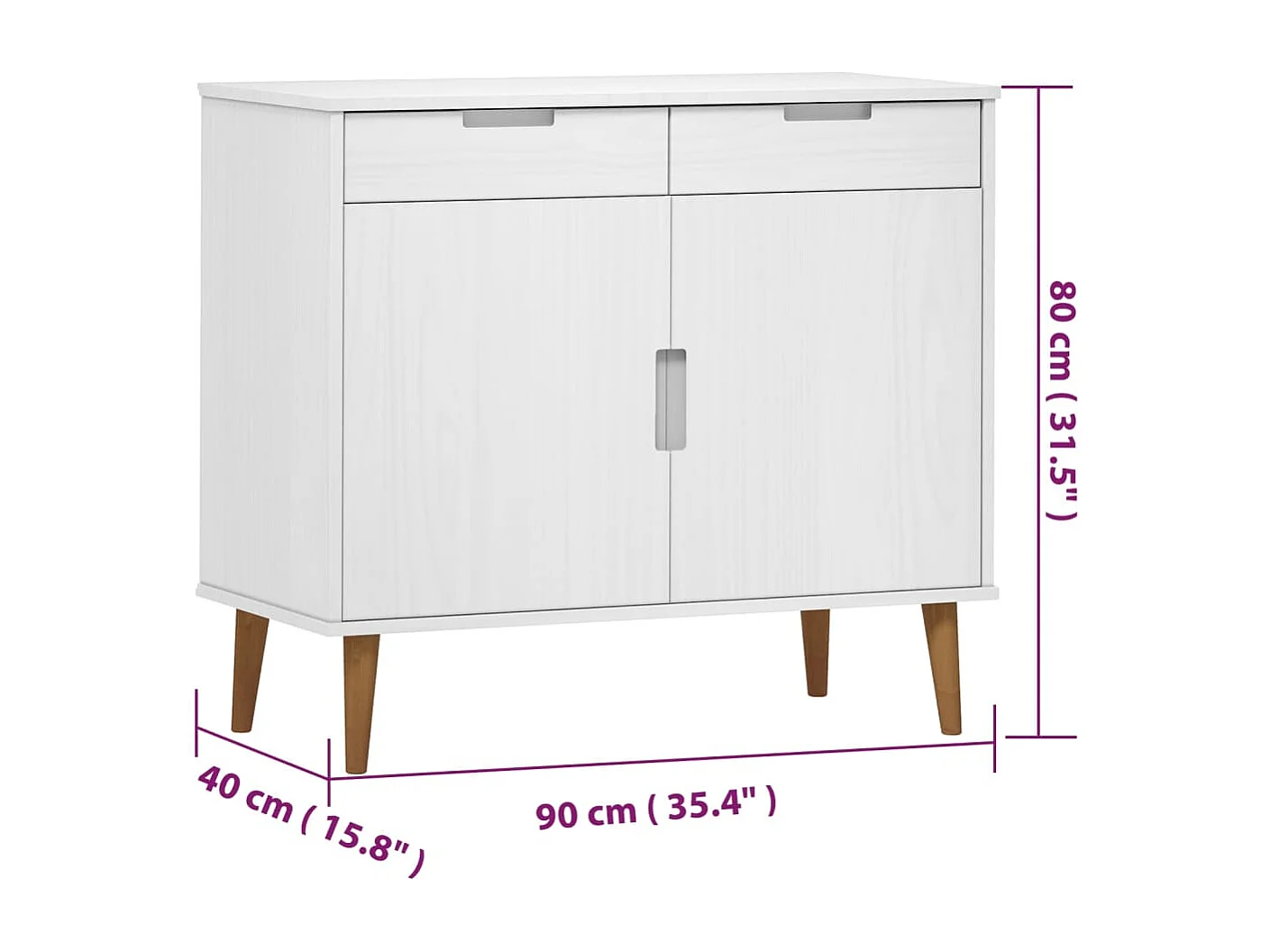 Berkfield Sideboard MOLDE White 90x40x80 cm Solid Wood Pine