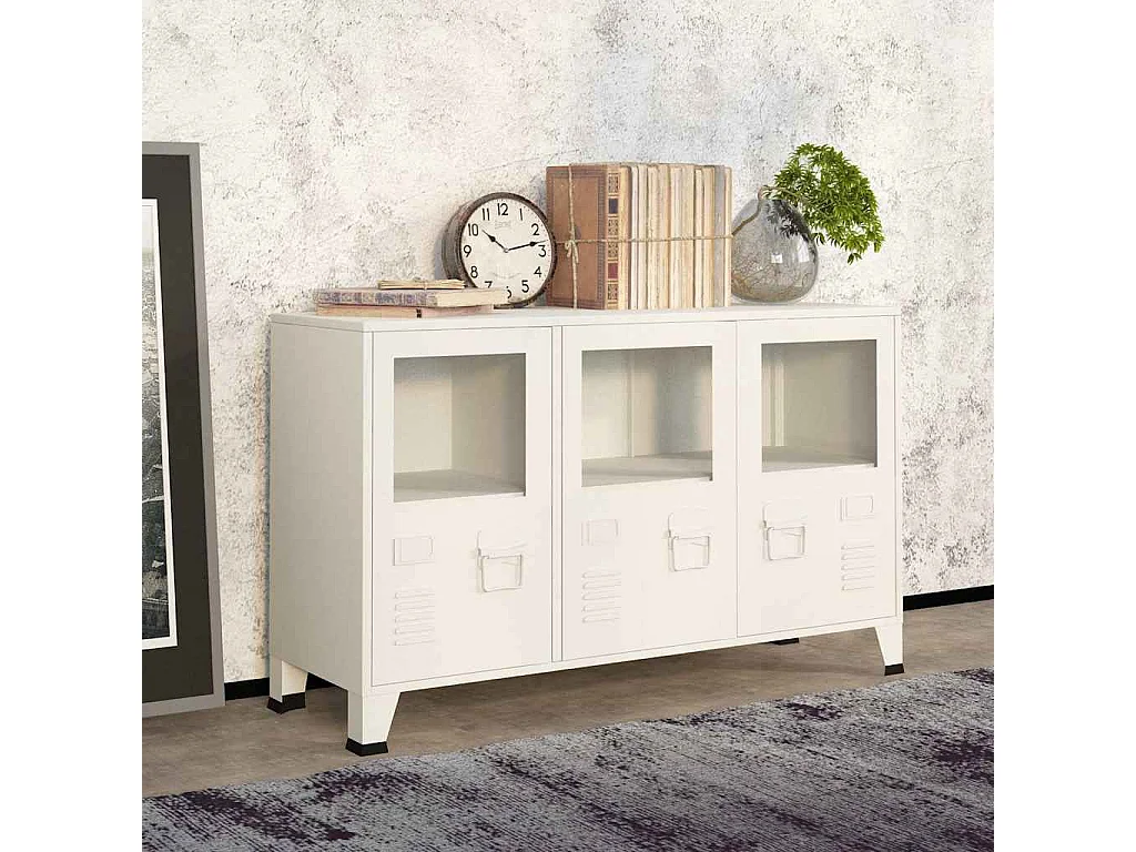 Berkfield Industrial Sideboard White 105x35x62 cm Metal and Glass