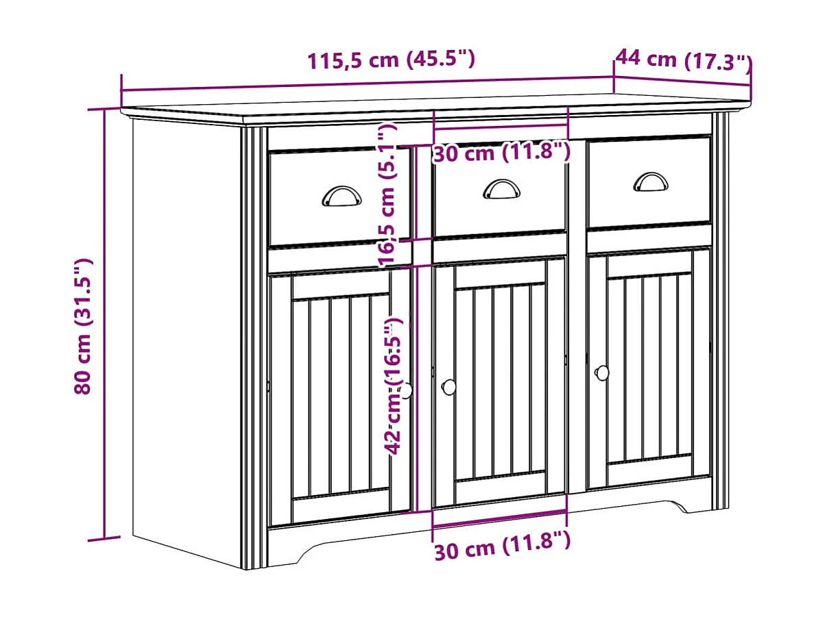 Berkfield Sideboard BODO Grey 115x43x79.5 cm Solid Wood Pine